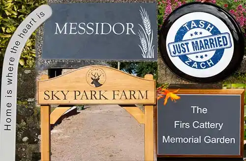 Huge range of signs for home & business, memorials & engraved plaques plus wheel covers.