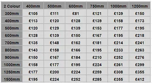 Prices for two colour lettering