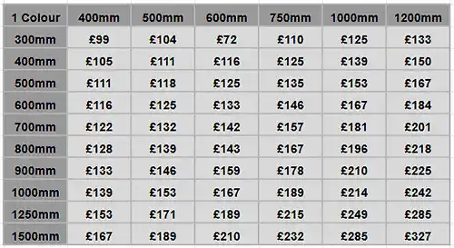 Prices for one colour lettering