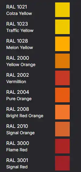 title here RAL Colours - Oranges and Reds