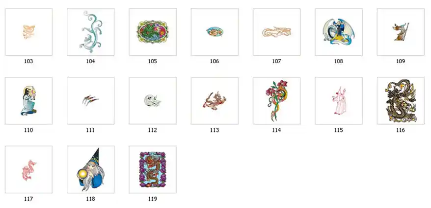 Full colour images of dragons and wizards