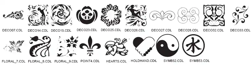 Decorative designs - heart, ying yang, leaf
