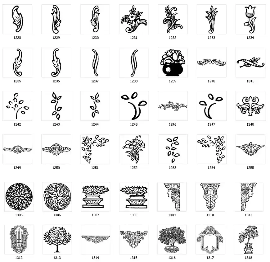 Decorative design elements, plant, leaf, tree, scroll
