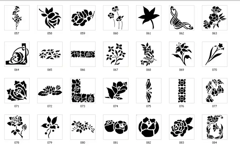 Decorative floral stencils. Maple leaf, rose
