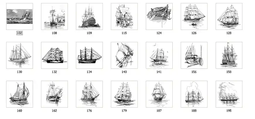 Images of vintage sailing ships and tall ships