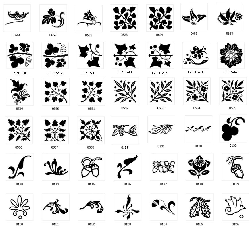 Calligraphic and silhouette leaf designs
