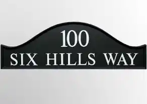 title here Dome top cast house sign