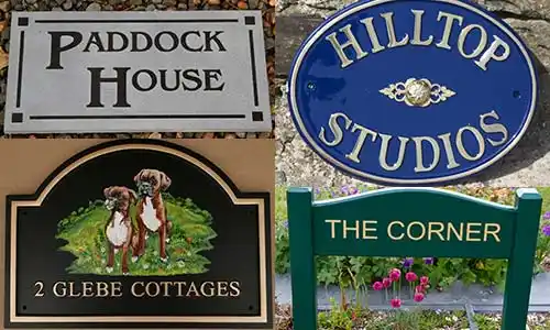 Home name signs - Purbeck Stone, Bronze, Slate, Cast & Painted An Assortment of House Signs