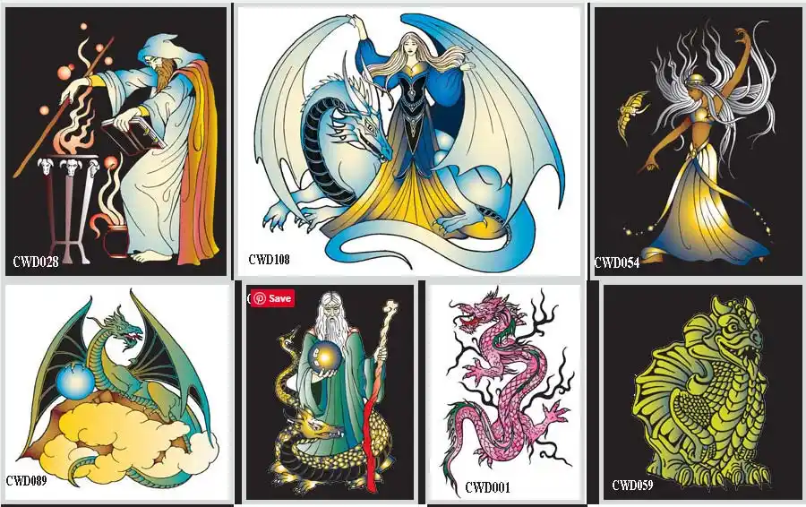A seletion of wizard and dragon images enlarged