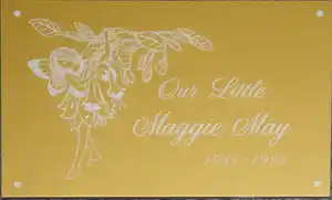 Gold engraved memorial plaque