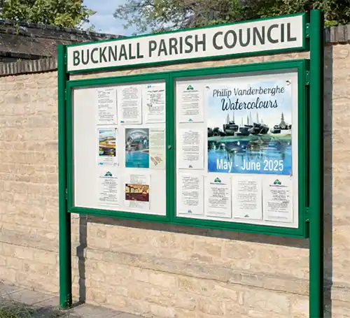 You choice of lettering stylr and colour - can include a logo. Notice Board With Header Panel