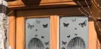 Window with frosted vinyl applied