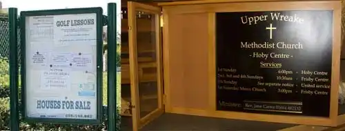 Outdoor notice boards in oak and metal