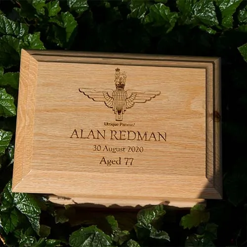 Images can be used as well as text. Laser Engraving on Casket Lid