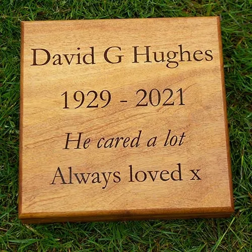 Made from oil rich Iroko. Wooden Memorial Tablet